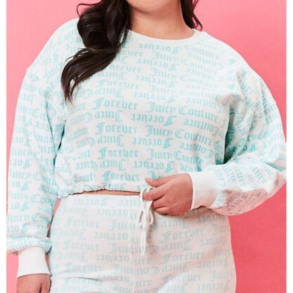 NEW Juicy Couture Forever 21 White and Blue Cropped Sweatshirt Women’s Small